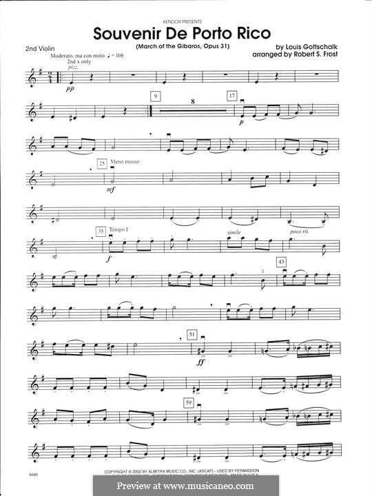 Souvenir de Porto Rico. Marche des Gibaros, Op.31: For strings – 2nd Violin part by Louis Moreau Gottschalk