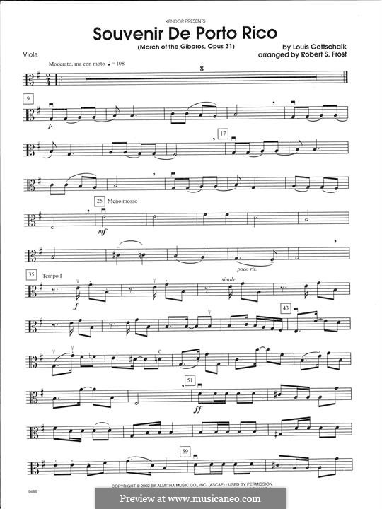 Souvenir de Porto Rico. Marche des Gibaros, Op.31: For strings – Viola part by Louis Moreau Gottschalk