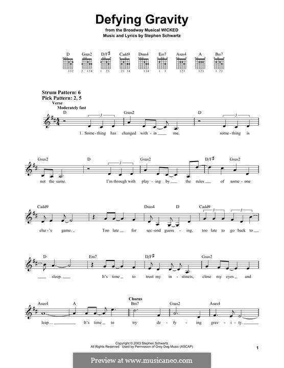 Defying Gravity (from the Broadway Musical Wicked): Für Gitarre by Stephen Schwartz