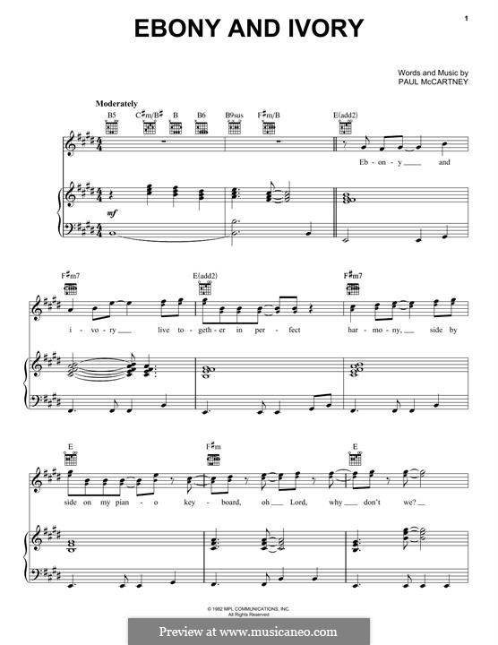 Ebony and Ivory: Für Stimme und Klavier (oder Gitarre) by Paul McCartney