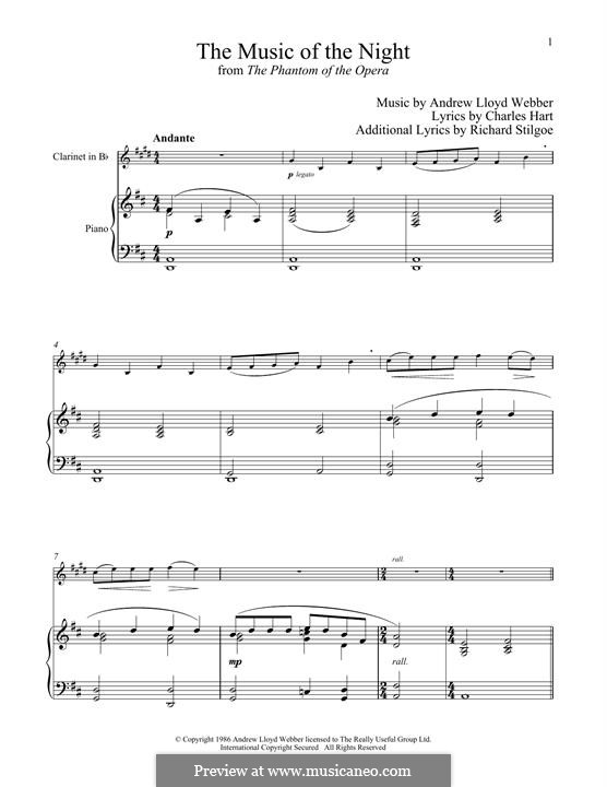 The Music of the Night (instrumental version): Für Klarinette und Klavier by Andrew Lloyd Webber