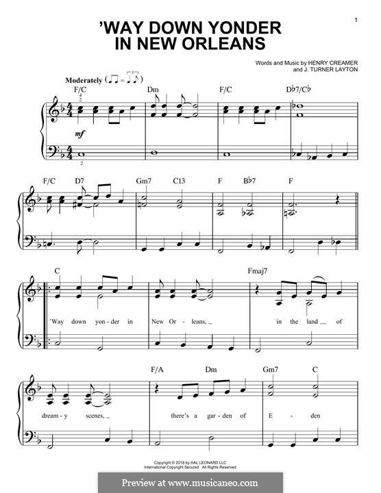 Way Down Yonder in New Orleans: Für Klavier by J. Turner Layton
