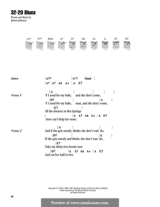 32-20 Blues (Eric Clapton): Lyrics and guitar chords by Robert Leroy Johnson