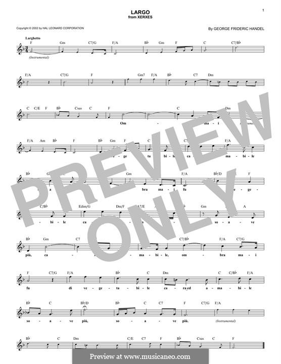 Largo (Ombra mai fu) printable score: Für Keyboard by Georg Friedrich Händel