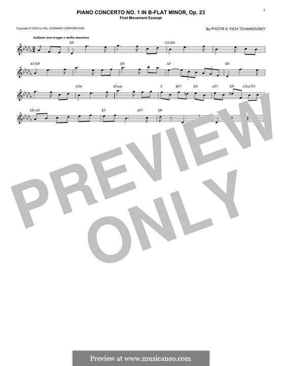 Konzert für Klavier und Orchester Nr.1 in b-Moll, TH 55 Op.23: Movement I (Excerpt), for keyboard by Pjotr Tschaikowski