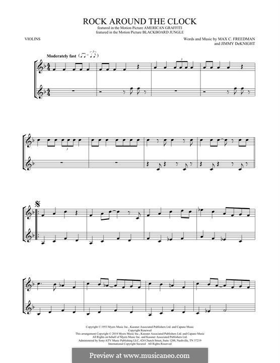Rock Around the Clock (Bill Haley and His Comets): Für zwei Violinen by Jimmy DeKnight, Max C. Freedman
