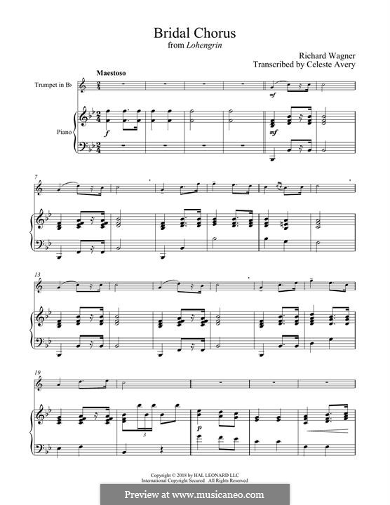 Bridal Chorus (Printable Scores): For trumpet and piano by Richard Wagner