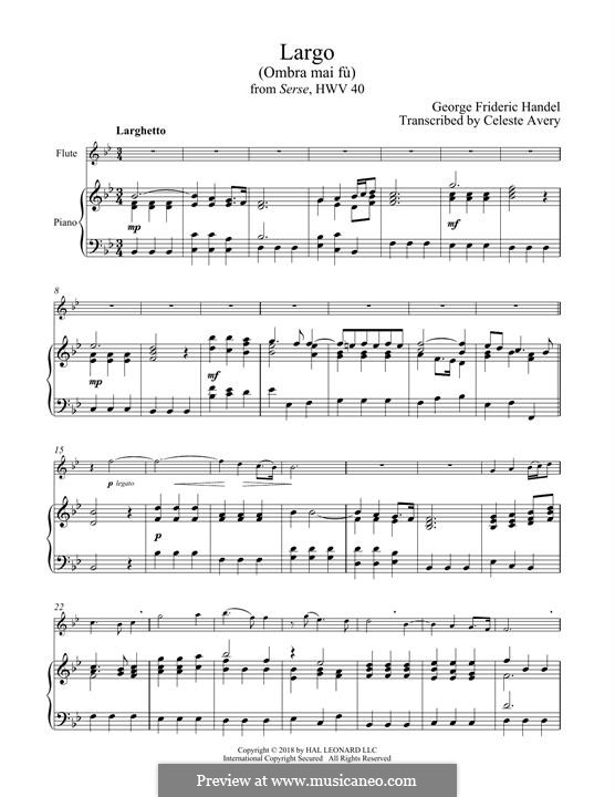 Largo (Ombra mai fu) printable score: Für Flöte und Piano by Georg Friedrich Händel