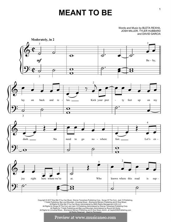 Meant To Be (Bebe Rexha feat. Florida Georgia Line): Für Klavier, leicht by Joshua Miller, Tyler Hubbard, Bebe Rexha, David Garcia