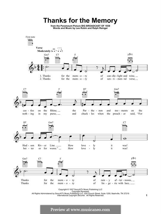 Thanks for the Memory: Für Ukulele by Ralph Rainger