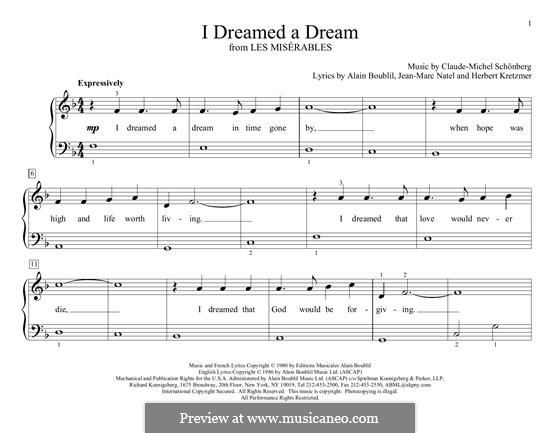 I Dreamed a Dream, for Piano: Für einen Interpreten by Claude-Michel Schönberg