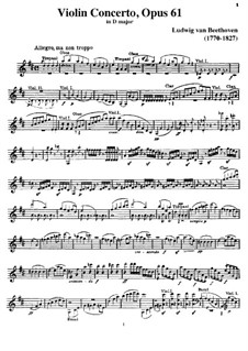 Konzert für Violine und Orchester in D-Dur, Op.61: Version für Violine und Klavier – Violinstimme by Ludwig van Beethoven