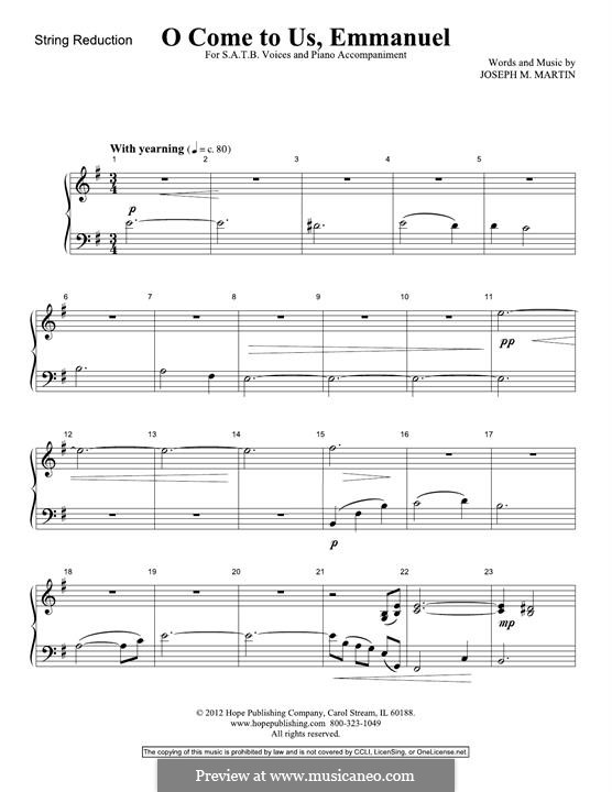 O Come To Us, Emmanuel: Keyboard String Reduction part by Joseph M. Martin