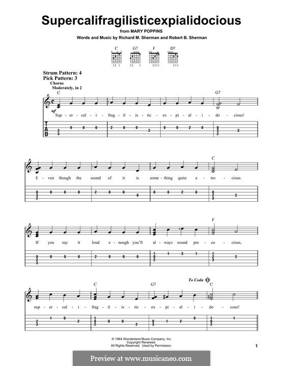 Supercalifragilisticexpialidocious (from Mary Poppins): Für Gitarre by Richard M. Sherman, Robert B. Sherman