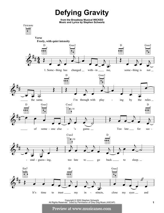 Defying Gravity (from the Broadway Musical Wicked): Für Ukulele by Stephen Schwartz