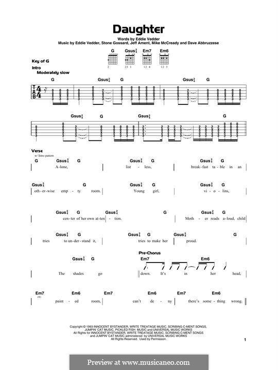 Daughter (Pearl Jam): Für Gitarre by David Abbruzzese, Eddie Vedder, Jeff Ament, Mike McCready, Stone Gossard