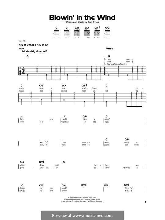 Blowin' in the Wind: Für Gitarre by Bob Dylan
