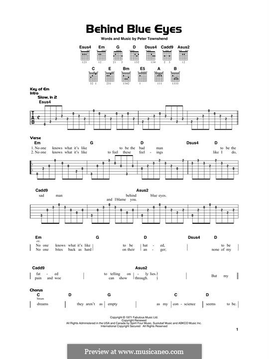 Behind Blue Eyes (Limp Bizkit): Für Gitarre by Peter Townshend