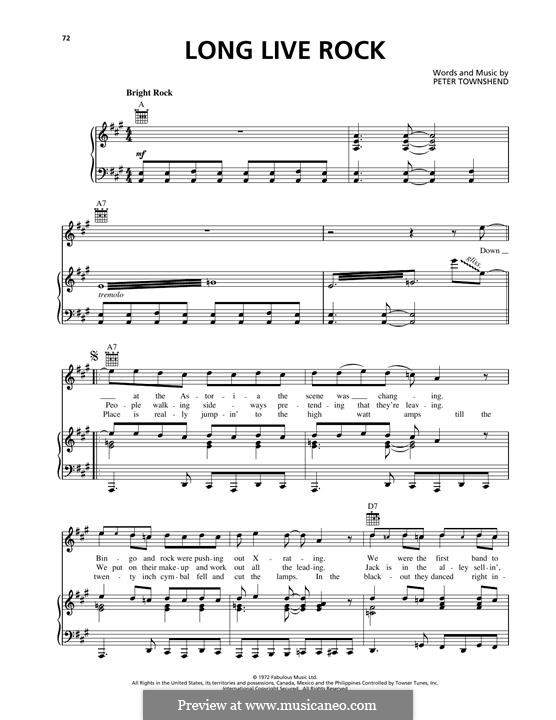 Long Live Rock (The Who): Für Stimme und Klavier (oder Gitarre) by Peter Townshend