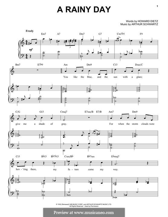 A Rainy Day (Tony Bennett): Für Stimme und Klavier by Arthur Schwartz