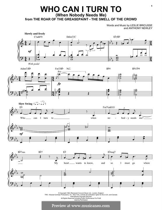 Who Can I Turn To?: Für Stimme und Klavier (Tony Bennett) by Anthony Newley, Leslie Bricusse