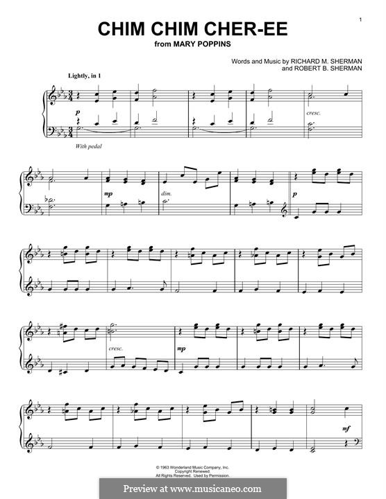 Chim Chim Cher-ee (from Mary Poppins), for Piano: Für einen Interpreten by Richard M. Sherman, Robert B. Sherman