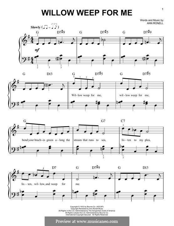 Willow Weep for Me (Chad & Jeremy): Für Klavier, leicht by Ann Ronell