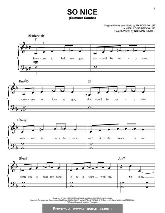 So Nice (Summer Samba): Für Klavier by Marcos Valle, Paulo Sergio Valle