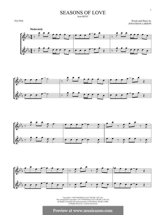 Seasons of Love (from Rent): Für zwei Flöten by Jonathan Larson
