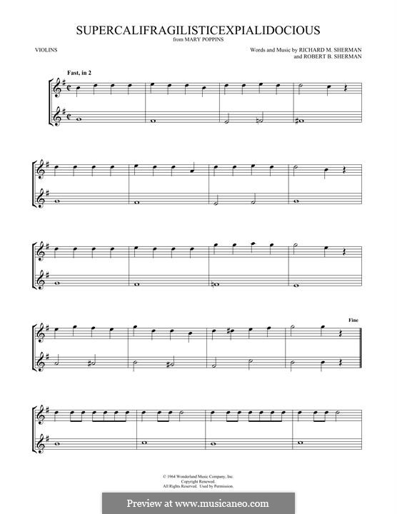 Supercalifragilisticexpialidocious (from Mary Poppins): Für zwei Violinen by Richard M. Sherman, Robert B. Sherman