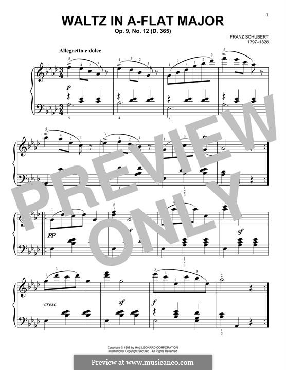 Sechsunddreissig ursprünglichen Tänze, D.365 Op.9: No.12 Waltz by Franz Schubert