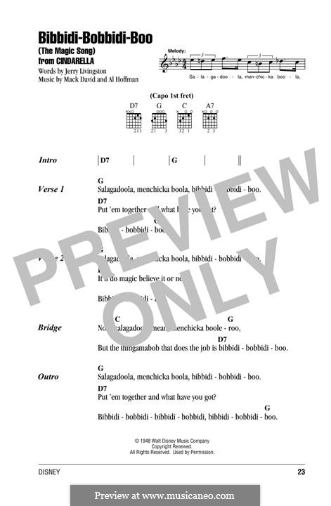 Bibbidi-Bobbidi-Boo (The Magic Song): Lyrics and guitar chords by Al Hoffman, Mack David