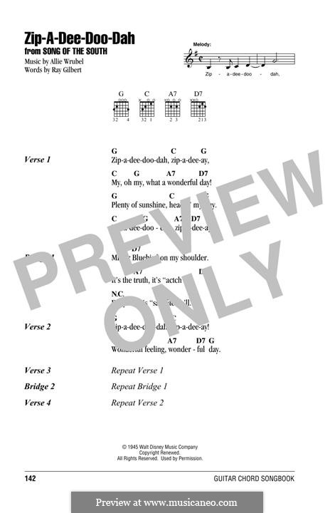 Zip-A-Dee-Doo-Dah: Lyrics and guitar chords by Allie Wrubel