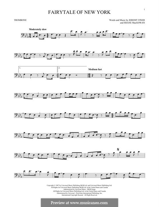 Fairytale of New York (The Pogues & Kirsty MacColl): For trombone by Jem Finer, Shane MacGowan