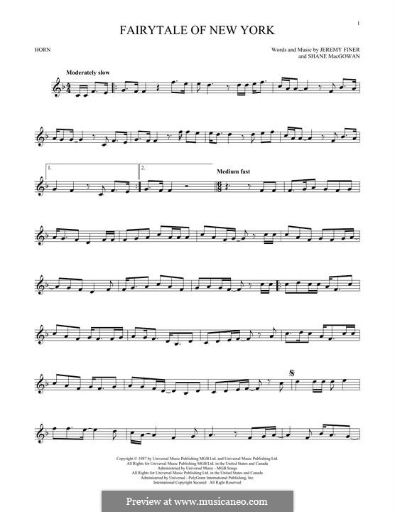 Fairytale of New York (The Pogues & Kirsty MacColl): For horn by Jem Finer, Shane MacGowan