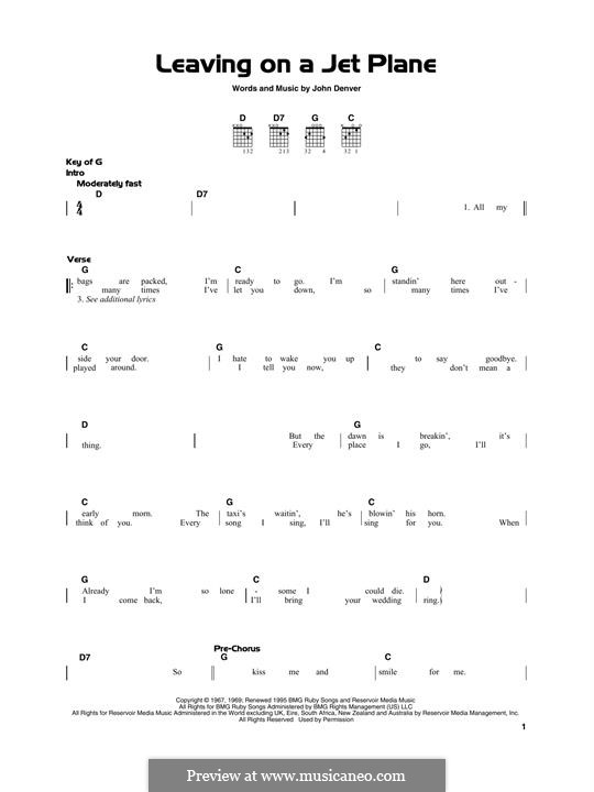 Leaving on a Jet Plane: Für Gitarre by John Denver