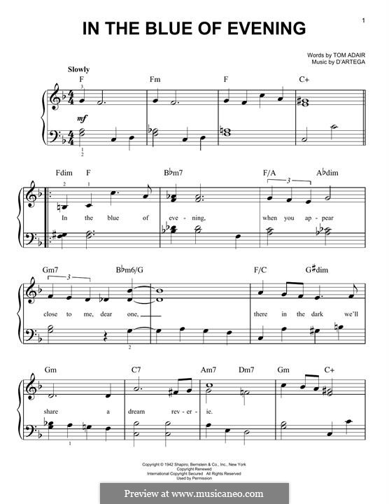 In the Blue of Evening (Frank Sinatra): Für Klavier by Alfonso D'Artega