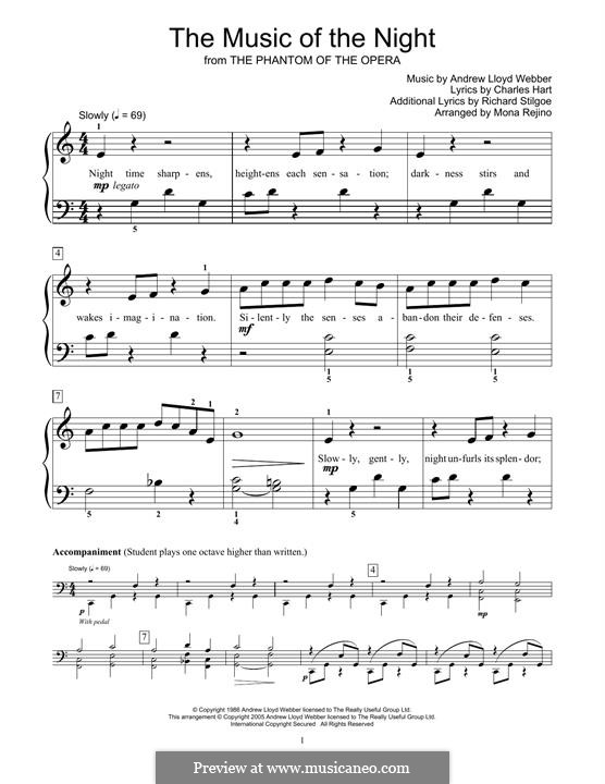 The Music of the Night (instrumental version): Für Klavier, leicht by Andrew Lloyd Webber