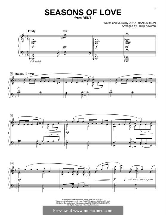 Seasons of Love (from Rent): Für Klavier by Jonathan Larson
