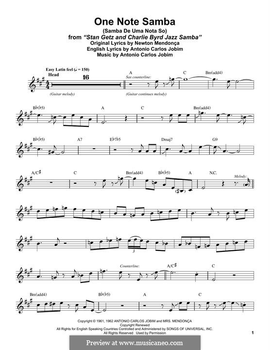 One Note Samba (Samba De Uma Nota): Für Altsaxophon by Antonio Carlos Jobim