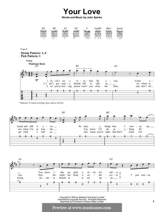 Your Love (The Outfield): Für Gitarre by John Spinks