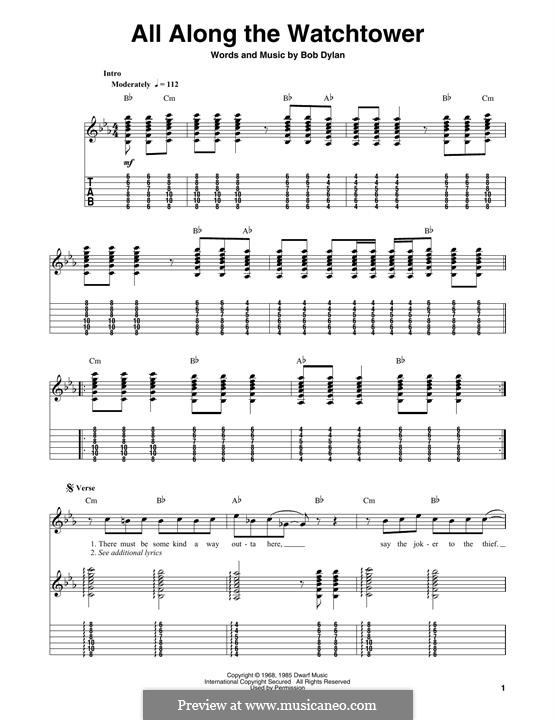 All Along the Watchtower: Für Gitarre by Bob Dylan