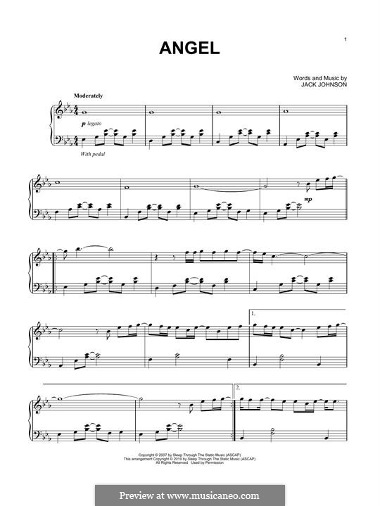 Angel: Für Klavier by Jack Johnson