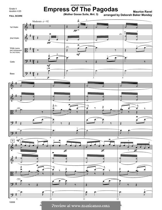 Meine Mutter die Gans. Suite, M.60: Empress of The Pagodas, for strings – full score by Maurice Ravel