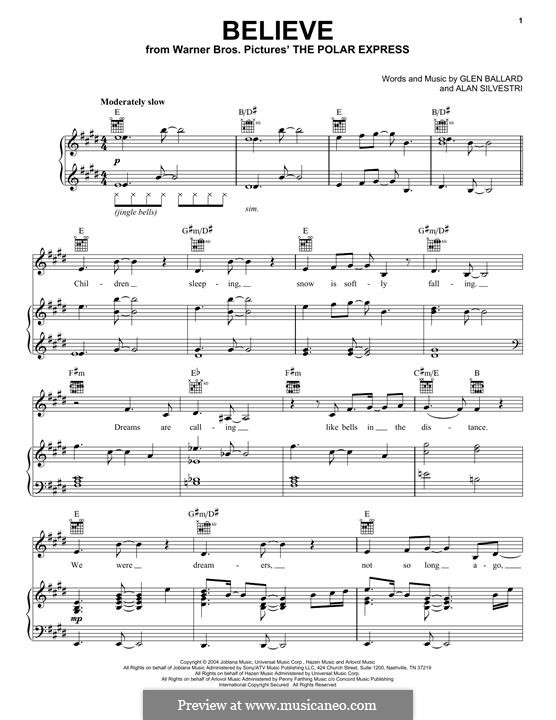 Believe (from The Polar Express): Für Stimme und Klavier (oder Gitarre) by Alan Silvestri, Glen Ballard