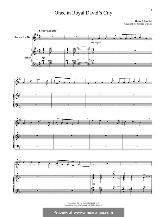 Once in Royal David's City (Printable scores): Für Klarinette und Klavier by Henry John Gauntlett