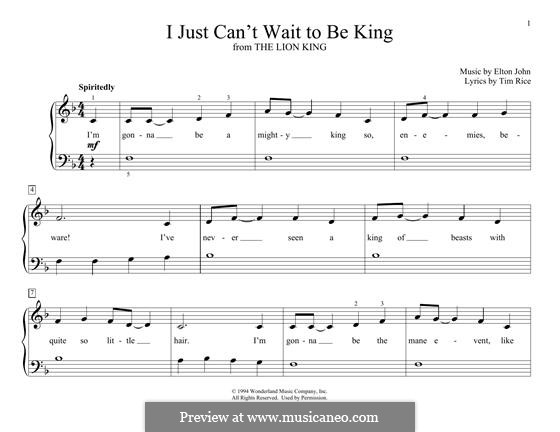 I Just Can't Wait To Be King (from The Lion King): Für Klavier by Elton John