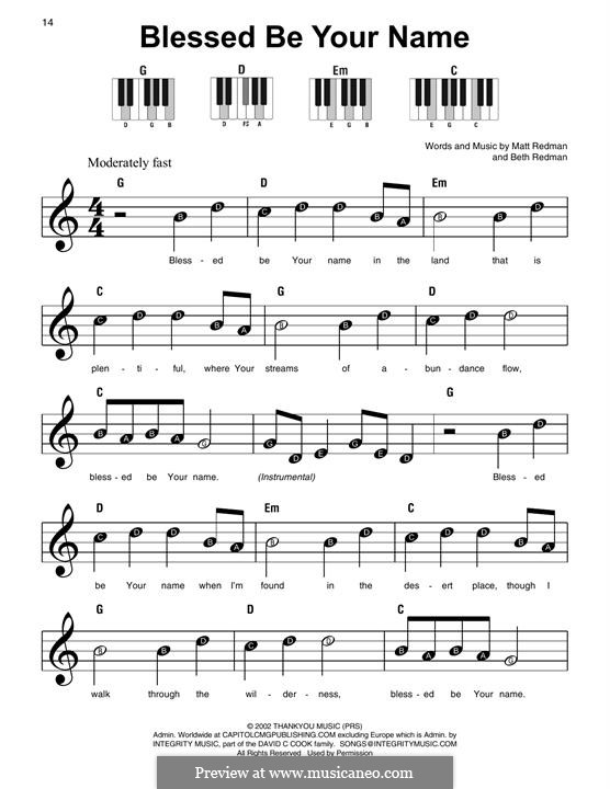 Blessed Be Your Name: Für Klavier by Matt Redman, Beth Redman