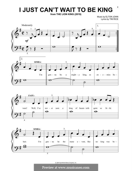 I Just Can't Wait To Be King (from The Lion King): Für Klavier by Elton John