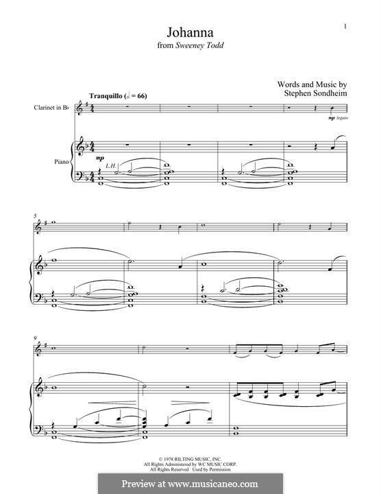 Johanna (from Sweeney Todd): Für Klarinette und Klavier by Stephen Sondheim